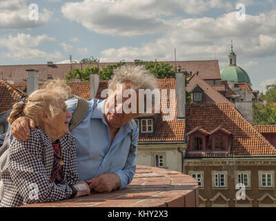 Portrait of elderly couple during the walk et barbacan in Warsaw Stock Photo