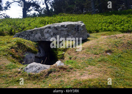 The Ancient Innisidgen Lower Burial Chamber on the Island of St Marys in the Isles of Scilly, UK. Stock Photo