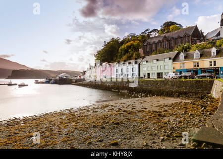 Rows of colourful houses overlook the harbour in Portree, the main town on the Isle of Skye, Highland, Scotland, UK Stock Photo