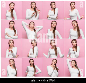 Set of young woman's portraits with different emotions Stock Photo