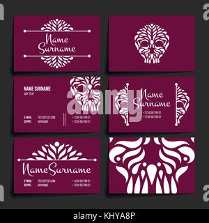 Set of vector design templates. Brochures in random colorful style. Vintage frames and backgrounds. Business card with circle ornament. Stock Vector