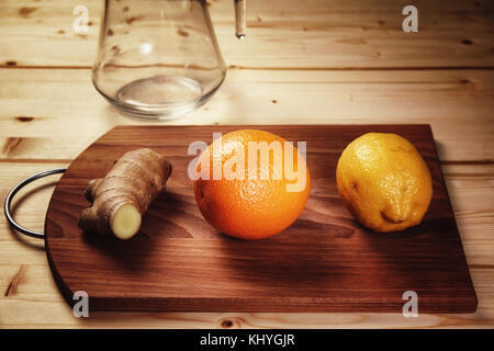 Citrus hot drink hand made from oranges and lemons Stock Photo