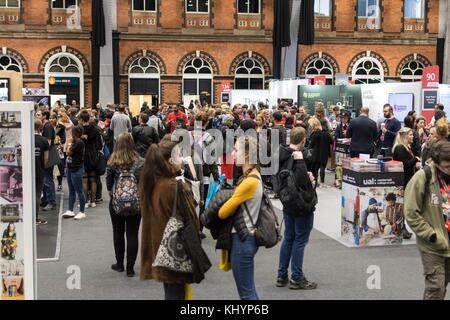 Manchester, UK. 21st November 2017. UCAS Higher Education Event. Manchester Central Convention Complex.  Thousands of prospective students from across the country attend the two day annual Creative Arts UCAS H.E. event to discuss options with the various Universities and Colleges that are exhibiting. Stock Photo