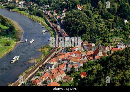 Europe, Germany, Saxony, from the Königstein Fortress, view over the Elbe river Stock Photo