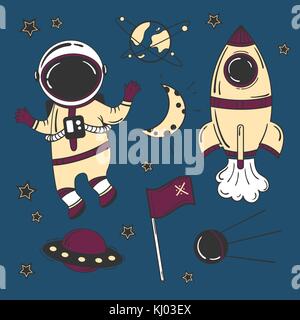 Astronaut cartoon space set Stock Vector