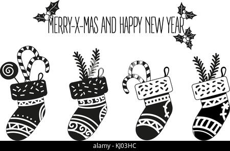 Christmas stockings with presents. Stock Vector