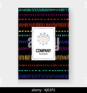 Abstract pattern with color hand drawn strokes artistic cover frame design. Minimal drawing lines white background. Trendy ethnic template vector Cove Stock Vector