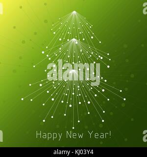 White fir tree made of connected lines and dots Stock Vector