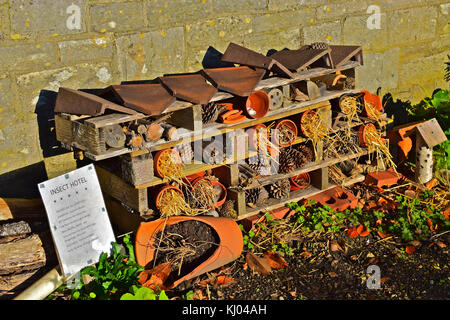 A home-made insect Hotel at Shore Road Warsash, nr Southampton. Built to attract a  wide range of small mammals and insects. Stock Photo