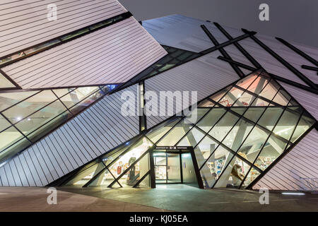 Toronto, Canada - Oct 13, 2017: Exterior of the Royal Ontario Museum (ROM) illuminated at night. City of Toronto, Canada Stock Photo