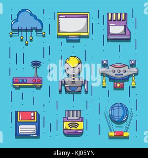 set technology patches data information vector illustration Stock Vector