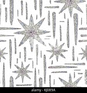 Hand drawn crystals pattern. Abstract stylized stars seamless background. Vector colorful texture for wallpaper, wrapping paper, textile design, surfa Stock Vector