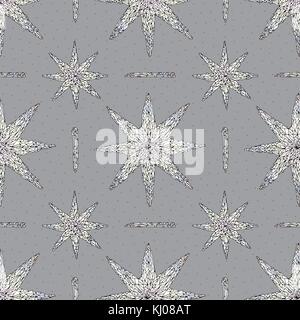 Hand drawn crystals pattern. Abstract stylized stars seamless background. Vector colorful texture for wallpaper, wrapping paper, textile design, surfa Stock Vector