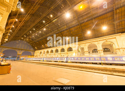 Passenger train in Budapest Keleti Railway Station, Hungary, Eastern Europe. Stock Photo