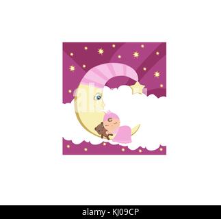 Cute little girl sleeping on moon Stock Vector