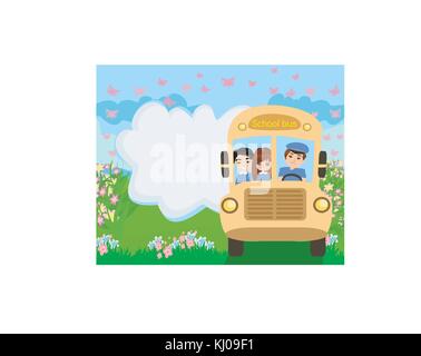Happy children on school bus Stock Vector Image & Art - Alamy