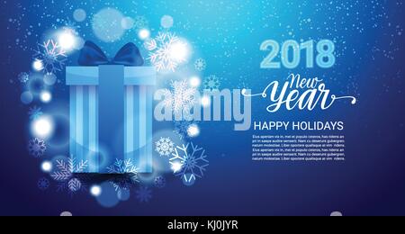 Happy New Year Background Poster Decorated With Glittering Gift Box And Snowflakes Stock Vector