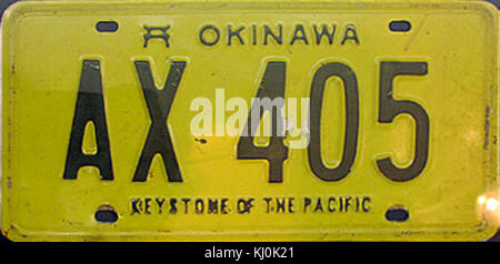 Ryukyu yellow license plate for US military personnel Stock Photo