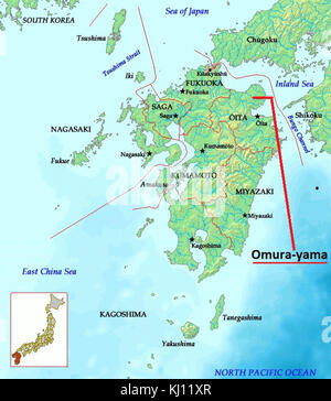 Omura yama on Kyushu map en Stock Photo - Alamy