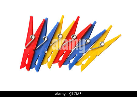 Set of motley clothespins isolated on white background with clipping path Stock Photo