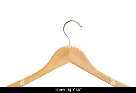 Closeup of wooden coat hanger isolated on white background with clipping path Stock Photo