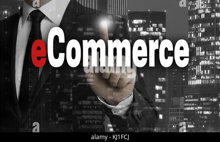 Ecommerce is shown by businessman concept. Stock Photo