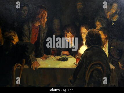 Terrorists'. Painted by the Russian artist, Kazmichev. [1930]. Depicts Russian revolutionaries meeting at night to plot against the Tsar Nicholas II Stock Photo