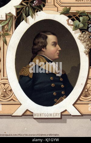 Richard Montgomery (December 2, 1738 – December 31, 1775) was an Irish-born soldier who first served in the British Army. He later became a major general in the Continental Army during the American Revolutionary War, and he is most famous for leading the failed 1775 invasion of Canada.. Taken from an illustration of 1800 titled 'Distinguished masons of the revolution' Stock Photo