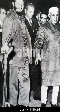 Jawaharlal Nehru, Prime Minister of India with Cuban leader Fidel Castro 1961 Stock Photo