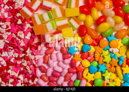 Birthday concept. Top View various sweet candies.