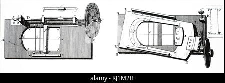 Engraving depicting a microfilter: filar position-Micrometre, the type in general use in the late 19th century. Dated 19th Century Stock Photo