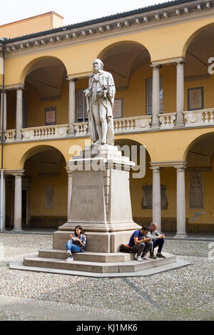 The statue of Alessandro Volta (Alessandro Giuseppe Antonio Anastasio Volta) in the Campus of the University of Pavia (Università degli Studi di Pavia Stock Photo