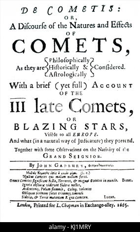 Title page of De Cometis by John Gadbury. John Gadbury (1627-1704) an English astrologer, and prolific writer of almanacs and other subjects. Dated 17th Century Stock Photo