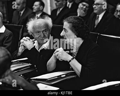 David Ben Gurion Israeli Prime Minister and Foreign Minister Golda Meir in the Knesset (Parliament) circa 1956 Stock Photo