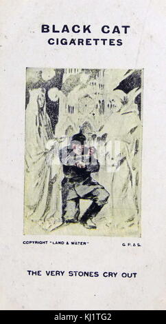 Black Cat Cigarettes, World war One, propaganda card showing: The Very Stones Cry Out. 'Thou art the man'. Cartoon depicting the bombardment of Reims Cathedral by the Germans, 17-19 September 1914. Illustration for The Great War A Neutral's Indictment. Dated 20th Century Stock Photo