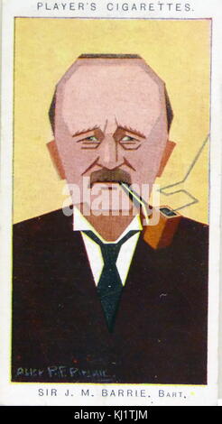 Player's cigarette card depicting Sir James Matthew Barrie, 1st Baronet (1860-1937) was a Scottish novelist and playwright, best remembered today as the creator of Peter Pan. Dated 20th Century Stock Photo