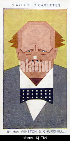 Player's cigarette card depicting Sir Winston Leonard Spencer-Churchill, (30 November 1874 – 24 January 1965) was a British statesman who was the Prime Minister of the United Kingdom from 1940 to 1945 and again from 1951 to 1955. Dated 20th Century Stock Photo
