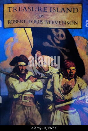 Front cover of Treasure Island by Robert Louis Stevenson (1850-1894) a Scottish novelist, poet, essayist, and travel writer. Dated 19th Century Stock Photo