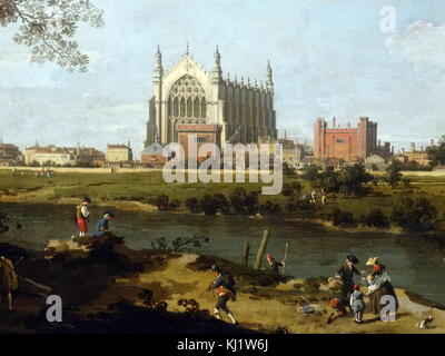 Painting titled 'Eton College' by Canaletto (1697-1768) an Italian painter. Dated 18th Century Stock Photo