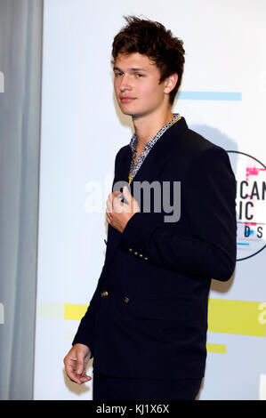 Ansel Elgort attends the 2017 American Music Awards at Microsoft Theater on November 19, 2017 in Los Angeles, California. Stock Photo