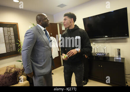 El Segundo, California, USA. 23rd June, 2017. LaMelo Ball hangs out with  his brother and Lakers draft pick Lonzo Ball at Dodger Stadium on Friday,  June 23, 2017 in El Segundo, California.
