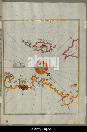 Piri Reis - Map of the Area Between Corfu and Paxi Islands - Walters W658142B - Full Page Stock Photo