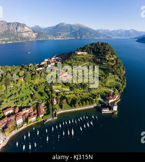 Village on Como lake in Italy, aerial view Stock Photo