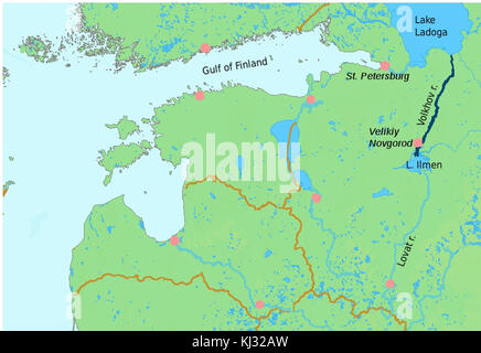 River volkhov localization map Stock Photo