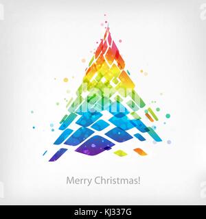 Vector colorful Christmas card, multicolored spruce isolated on white background Stock Vector