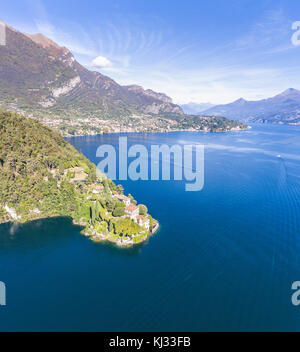 Villa Balbianello, lake of Como. Aerial view Stock Photo