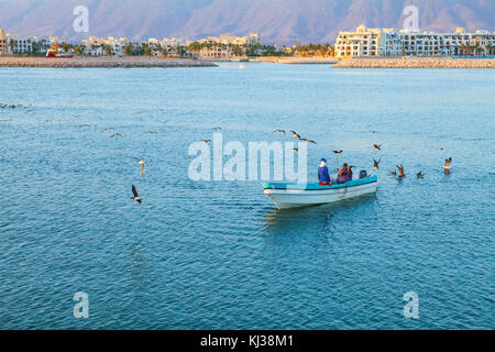 SALALAH, OMAN - JANUARY 07, 2016: Omani fishermen fishing near Salalah, Dhofar, Sultanate of Oman, January 07, 2016 Stock Photo