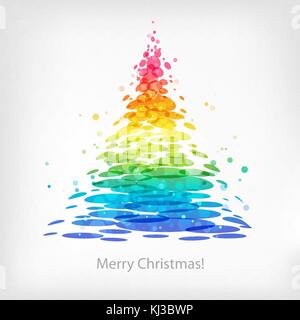 Abstract bright fir tree isolated on white background, vector Christmas card Stock Vector