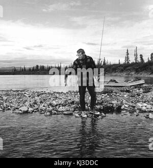 Vintage fishing grayling fishing Stock Photo