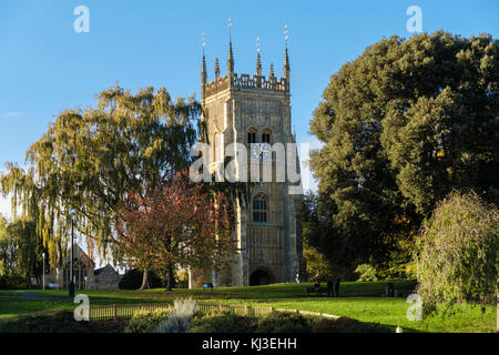 All that remains of the original Abbey is Abbot Lichfield's Bell Tower in Abbey Park in Cotswolds town of Evesham Worcestershire England UK Britain Stock Photo